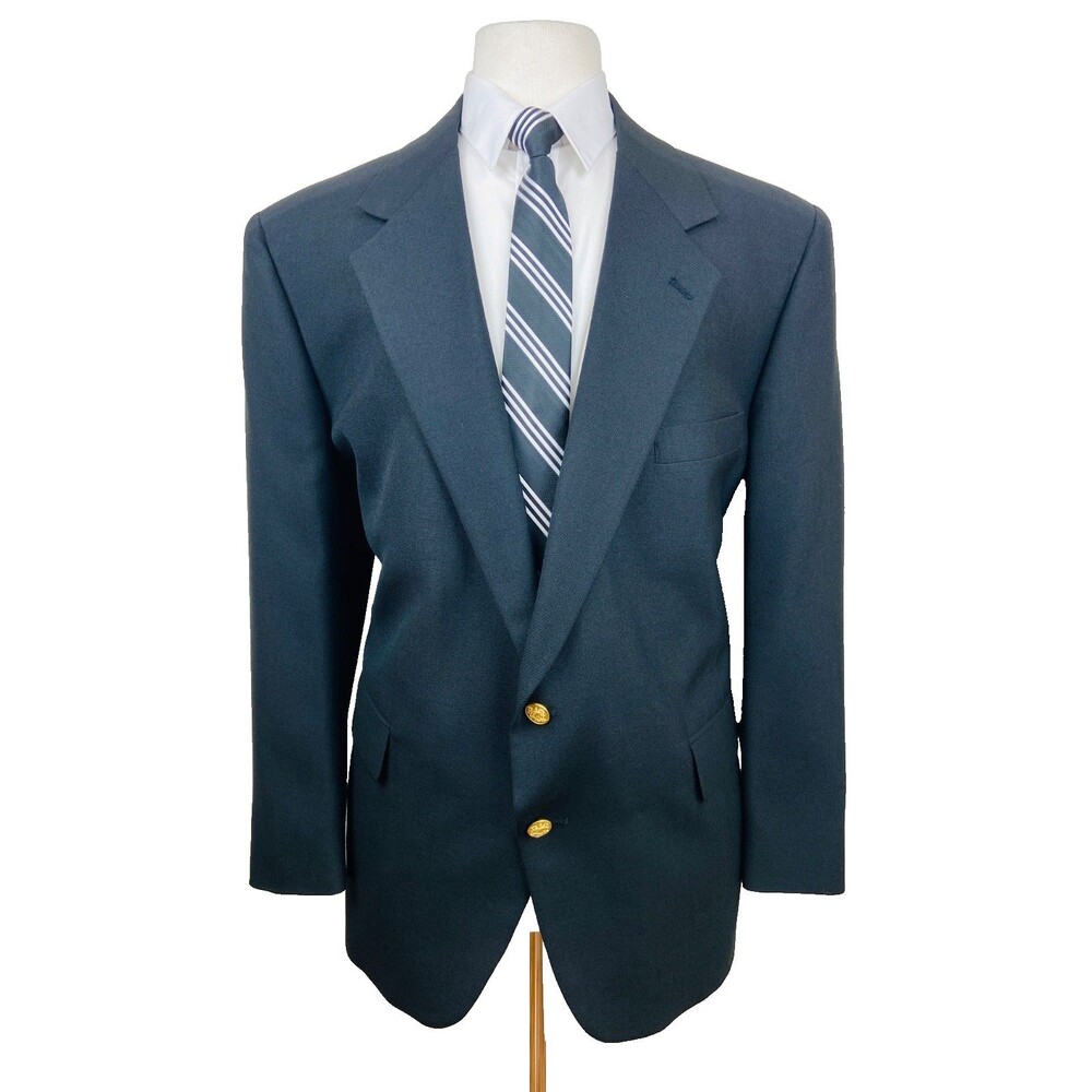 VINTAGE TURNBURY Mens 48R Black Gold Button USA Blazer Sport Coat Suit Jacket